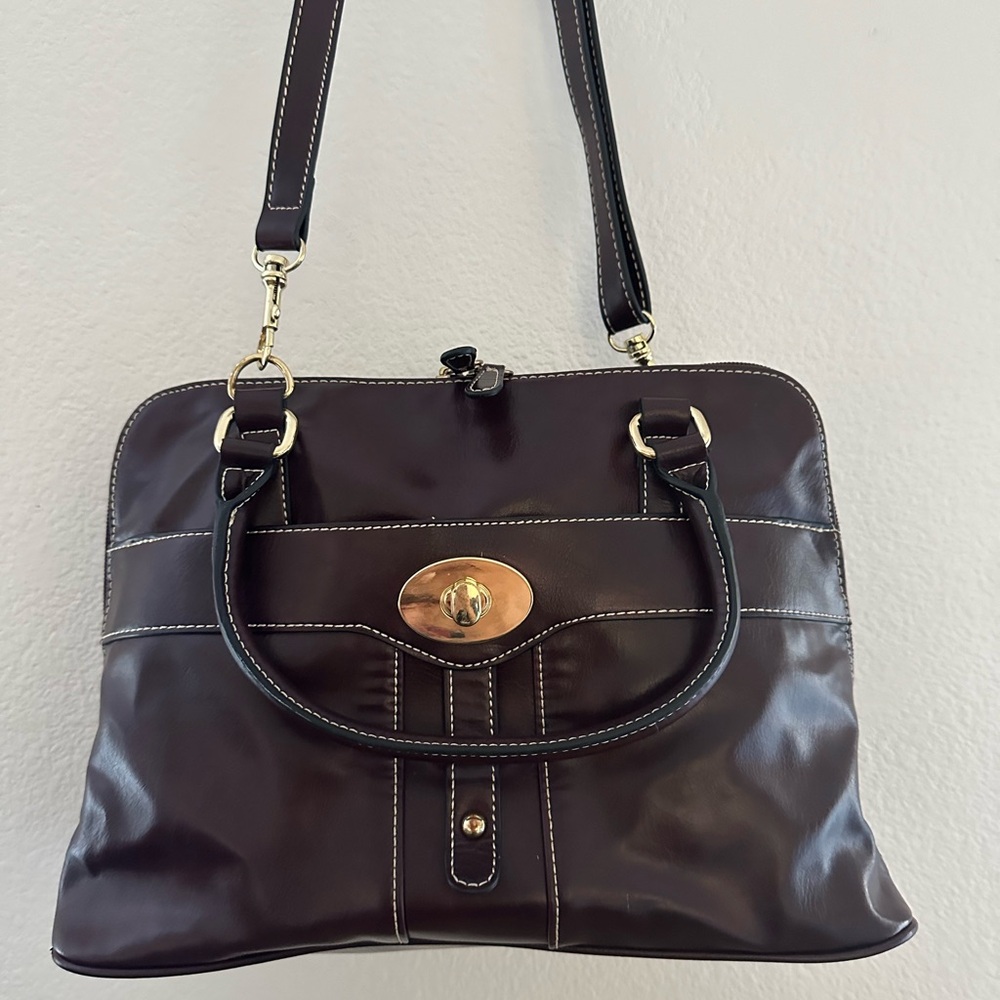 GIANI BERNINI Turnlock Glazed Dome Crossbody Leather Satchel, Wine - Picture 5 of 14